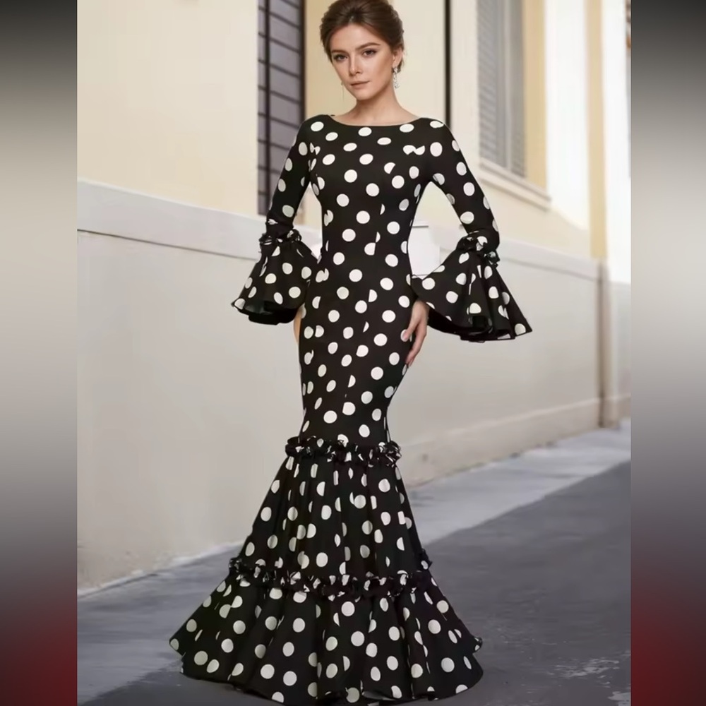 Elegant Black and White Polka Dot Dress